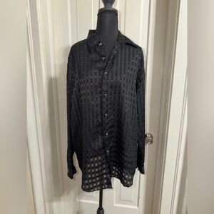 Virgola Italia‎ women's size medium Black Sheer Checkered Shirt swim cover shirt
